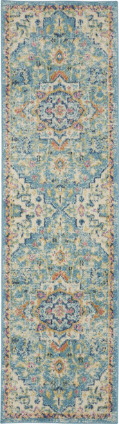 2 x 6 Light Blue and Ivory Distressed Runner Rug