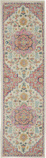 2 x 8 Ivory and Pink Medallion Scatter Rug