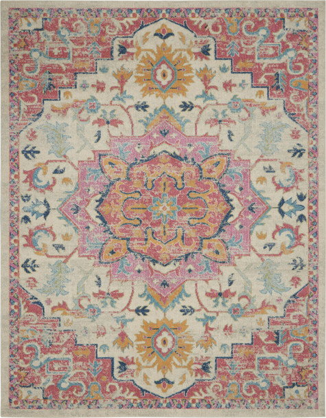 8 x 10 Ivory and Pink Medallion Area Rug