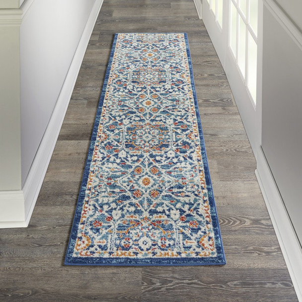 2 x 8 Blue White Multi Medallion Runner Rug