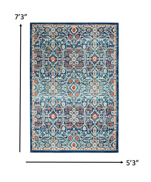 5 x 7 Blue White Multi Medallion Area Rug