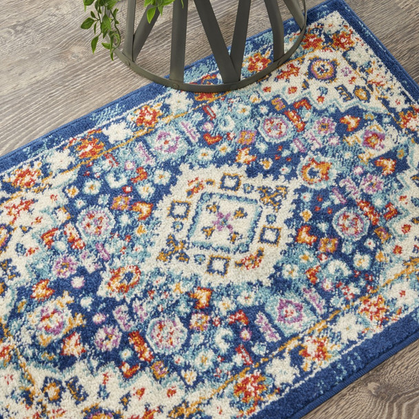 2 x 3 Blue and Ivory Medallion Scatter Rug