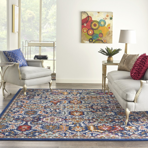 8 x 10 Blue and Gold Intricate Area Rug