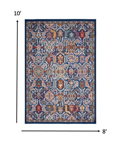 8 x 10 Blue and Gold Intricate Area Rug