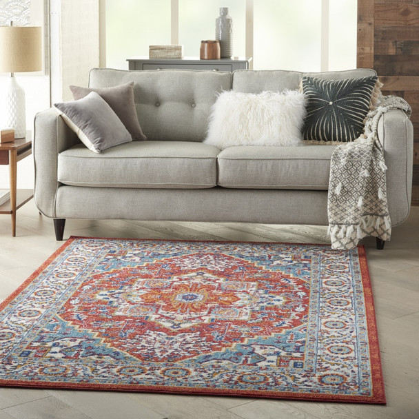 4 x 6 Red and Ivory Medallion Area Rug