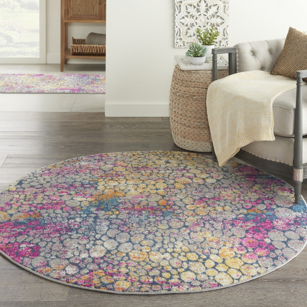 4 Round Yellow and Pink Coral Reef Area Rug