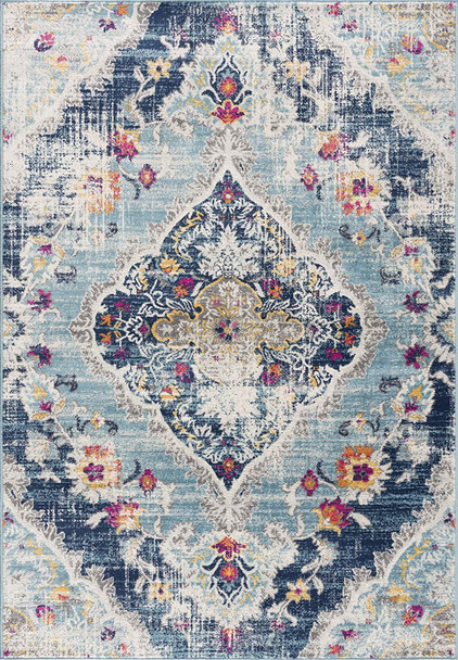 2 x 8 Blue Distressed Medallion Runner Rug