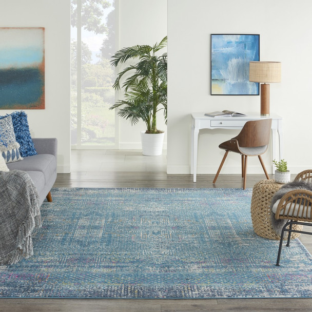 8 x 10 Blue Distressed Medallion Area Rug