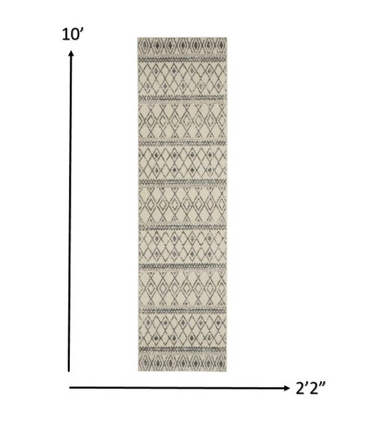 2 x 10 Ivory and Gray Berber Pattern Runner Rug