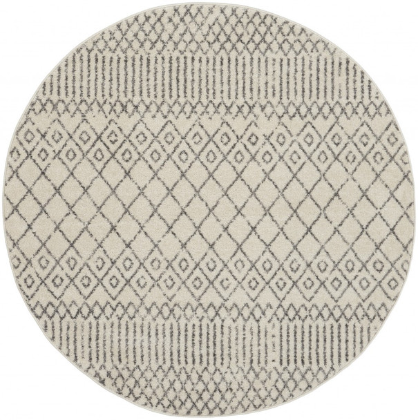 5 Round Ivory and Gray Geometric Area Rug