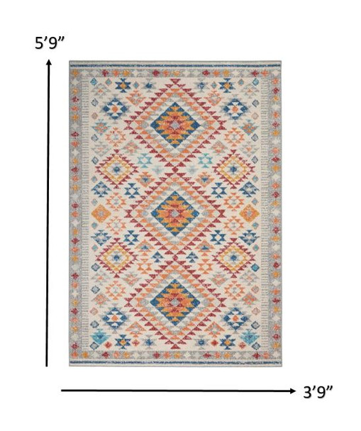 4 x 6 Ivory and Red Diamonds Area Rug