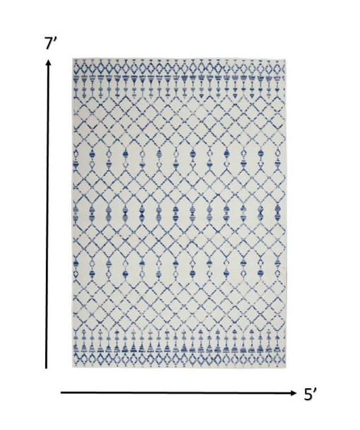 5 x 7 Ivory and Blue Berber Pattern Area Rug