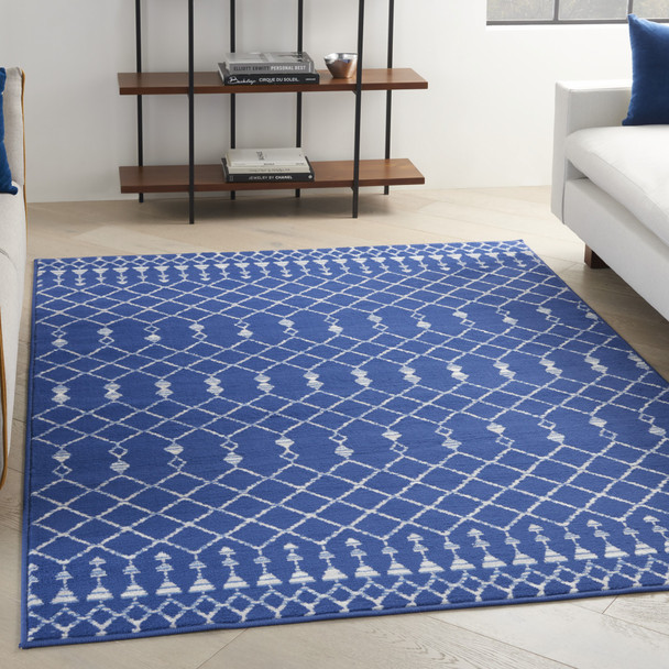 6 x 9 Navy Blue and Ivory Berber Pattern Area Rug