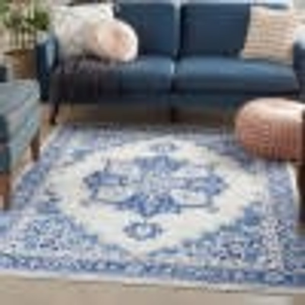 4 x 6 Ivory and Blue Persian Medallion Area Rug