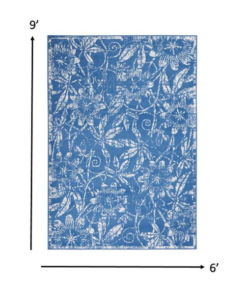 6 x 9 Blue and Ivory Floral Vines Area Rug