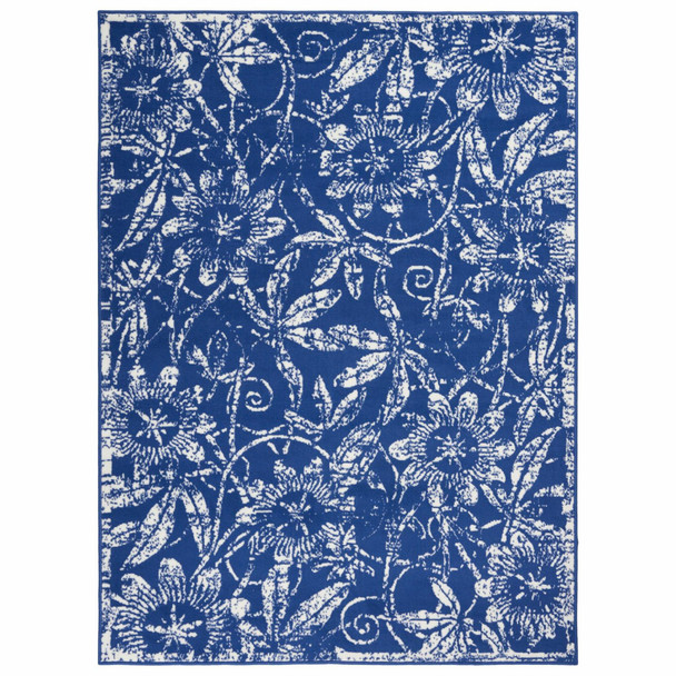 6 x 9 Navy and Ivory Floral Vines Area Rug