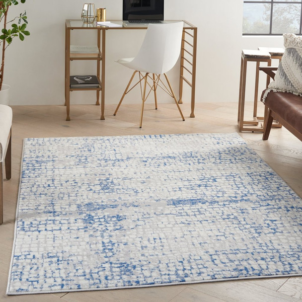 4 x 6 Gray and Blue Abstract Grids Area Rug