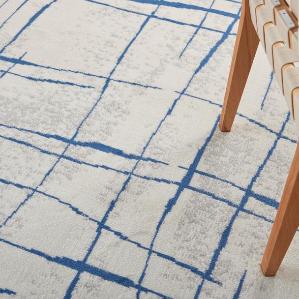 4 x 6 Ivory and Blue Irregular Grids Area Rug