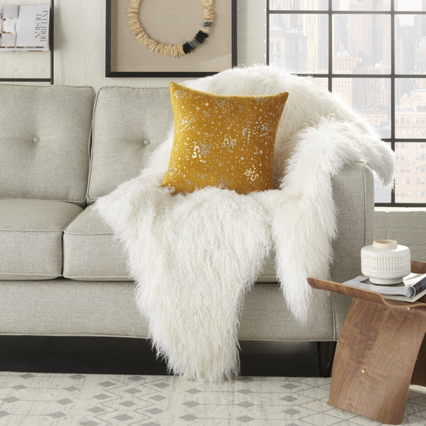 Mustard and Silver Throw Pillow