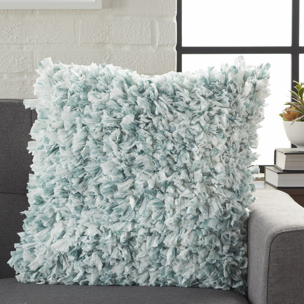 Shaggy Chic Teal and Ivory Throw Pillow