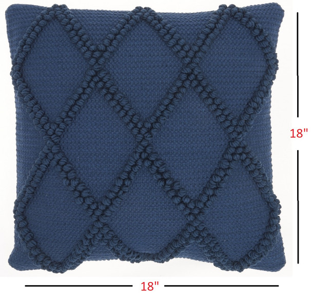 Navy Blue Textured Lattice Throw Pillow