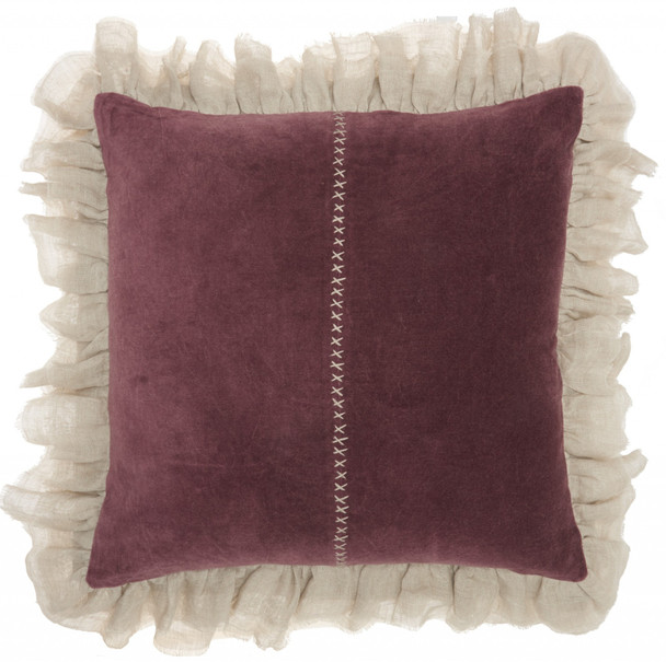 Wide Tasseled Marble Maroon Throw Pillow