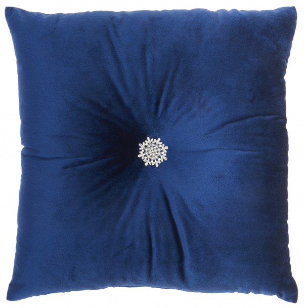Royal Blue Center Beaded Tuft Throw Pillow