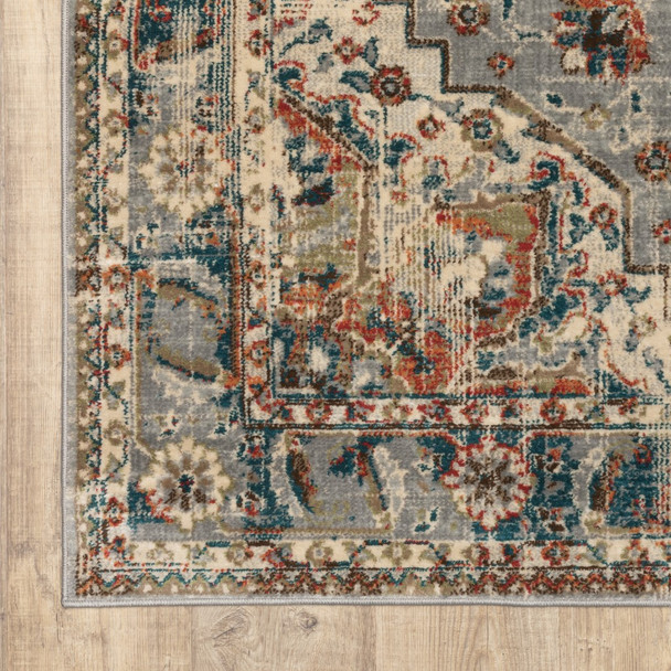 5 x 7 Gray and Rust Distressed Medallion Area Rug