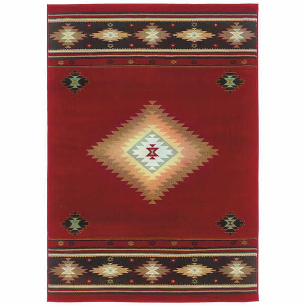 4 x 6 Red and Beige Ikat Pattern Area Rug