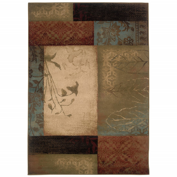 5 x 8 Beige and Brown Floral Block Pattern Area Rug