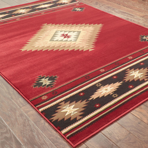 5 x 8 Red and Beige Ikat Pattern Area Rug