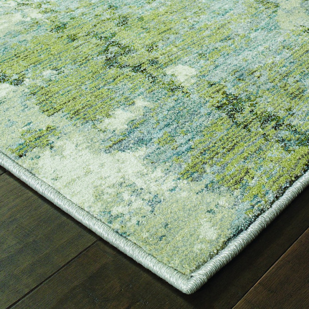 2 x 3 Blue and Sage Distressed Waves Indoor Scatter Rug