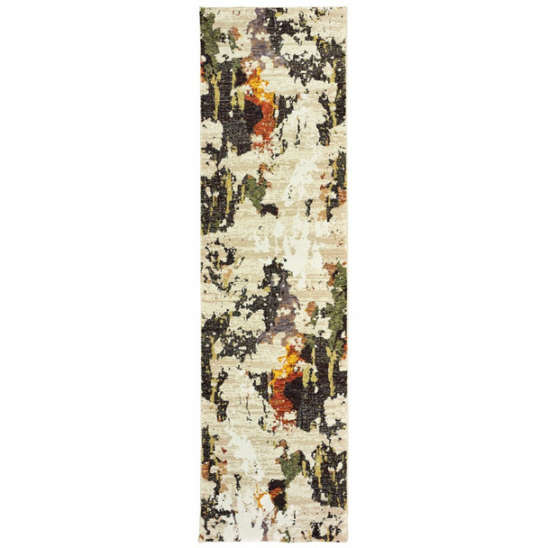 3 x 12 Abstract Weathered Beige and Gray Indoor Runner Rug