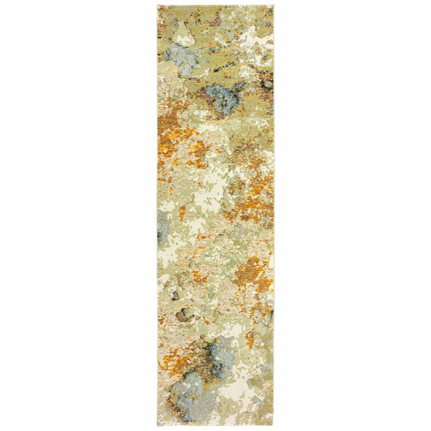 3 x 12 Modern Abstract Gold and Beige Indoor Runner Rug