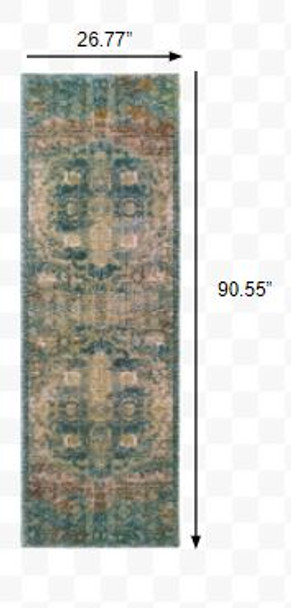 2 x 8 Sand and Blue Distressed Indoor Runner Rug