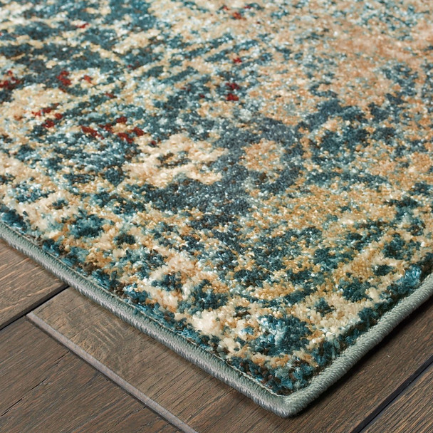 4 x 6 Sand and Blue Distressed Indoor Area Rug