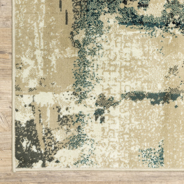 7 x 9 Beige and Blue Block Indoor Area Rug