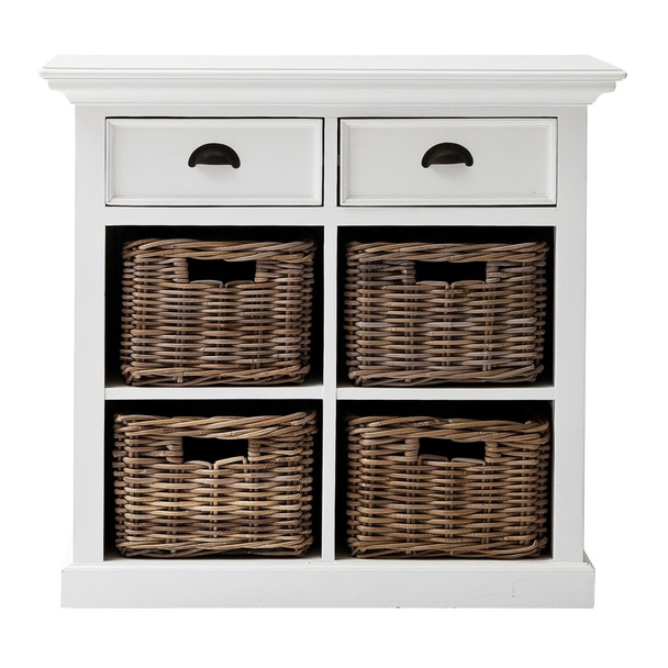 Modern Farmhouse White Medium Accent Cabinet with Baskets