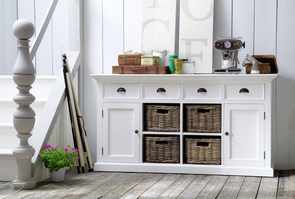 Modern Farmhouse White Buffet with Baskets