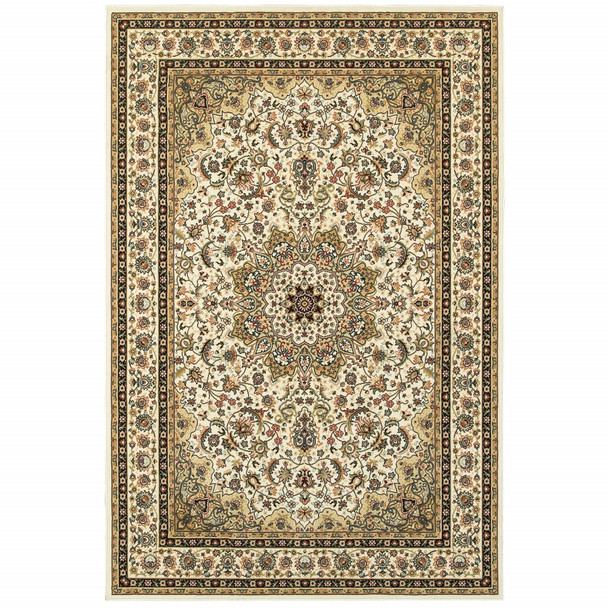 6' x 9' Ivory Beige Machine Woven Oriental Indoor Area Rug