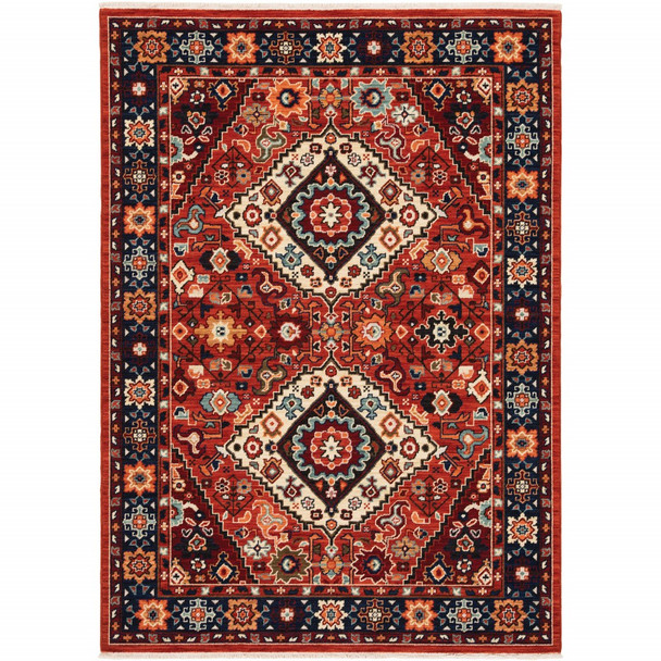 7' x 10' Red Blue Machine Woven Oriental Indoor Area Rug