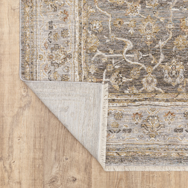 8' Beige Grey Machine Woven Oriental Indoor Runner Rug