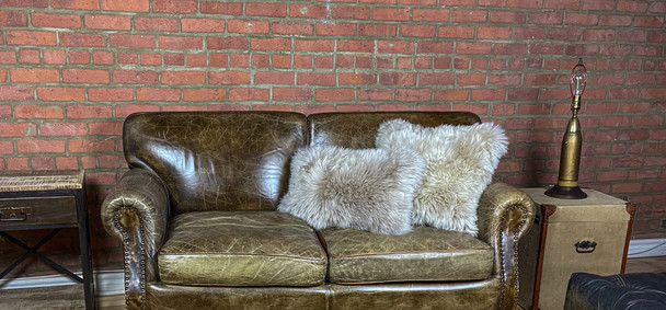 Set of Two Taupe Natural Sheepskin Square Pillows