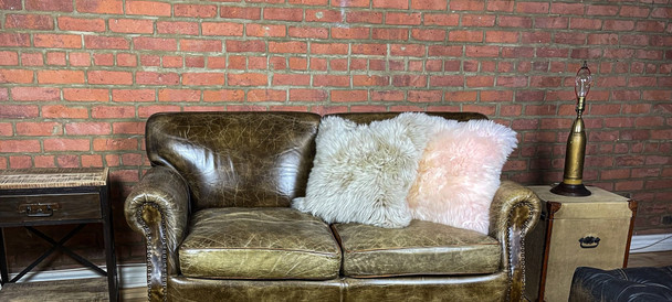 Set of Two Taupe Natural Sheepskin Square Pillows