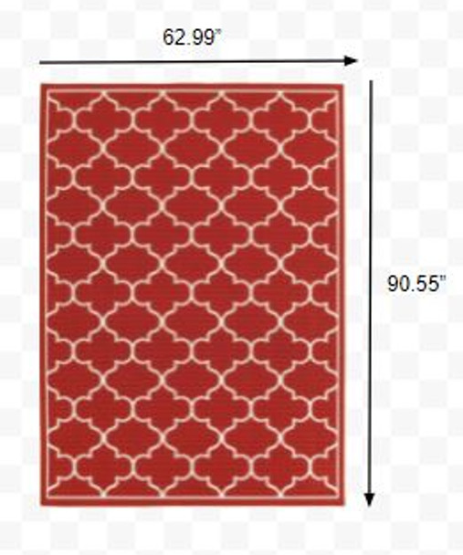 5x8 Red and Ivory Trellis Indoor Outdoor Area Rug