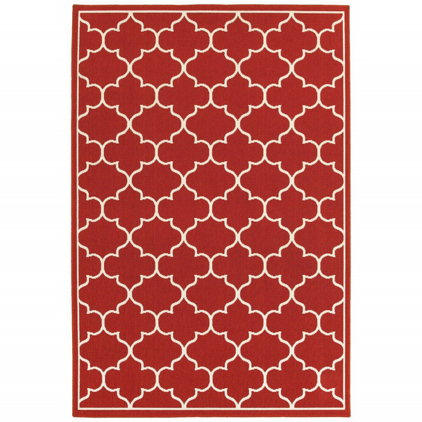 9x13 Red and Ivory Trellis Indoor Outdoor Area Rug