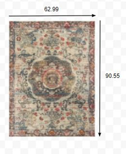 5x8 Ivory Distressed Medallion Area Rug