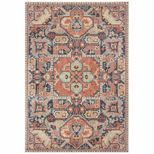 8x11 Blue and Orange Tribal Area Rug