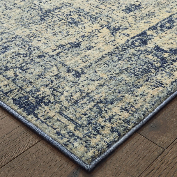 7x10 Ivory and Blue Oriental Area Rug