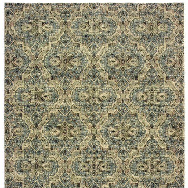 10x13 Ivory and Blue Geometric Area Rug